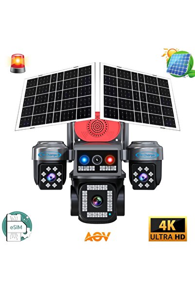 TRCharger 8MP 4 Kameralı 4G Sim Kartlı Çift Solar Panel AOV 16X Zoom Gece Gör...