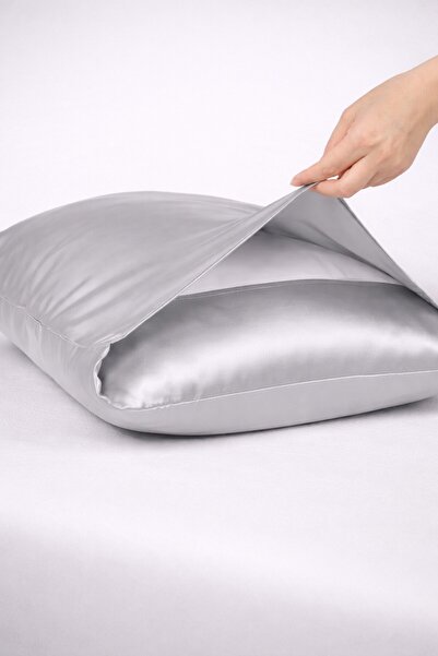 İpekshop غطاء وسادة من الحرير الخالص الفاخر، لون رمادي دخاني، 100% حرير، 22 ملم