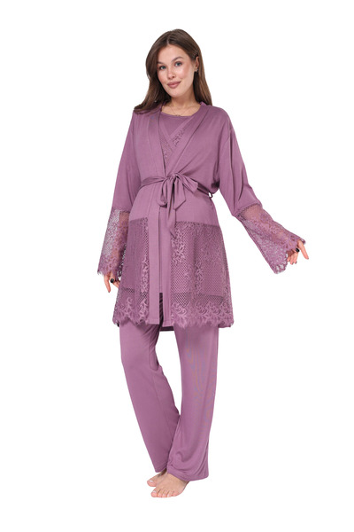 bigmama طقم بيجامة للحوامل والمرضعات - مجموعة من 3 قطع - 100% قطن مع ليكرا كا...