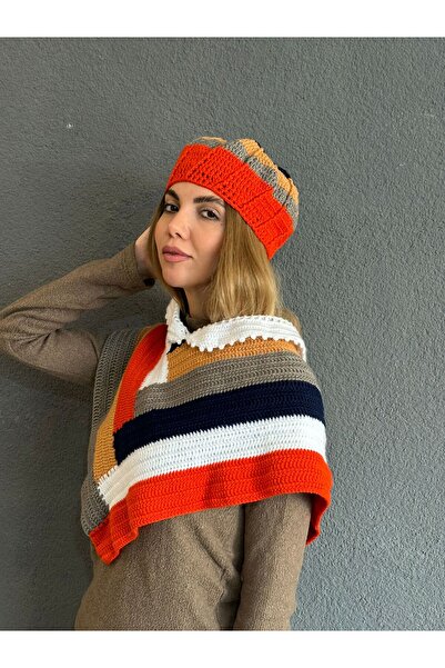 Gönülden Tasarım Ручна в'язка Кольорова шапка Болеро Трико Жіночий комплект