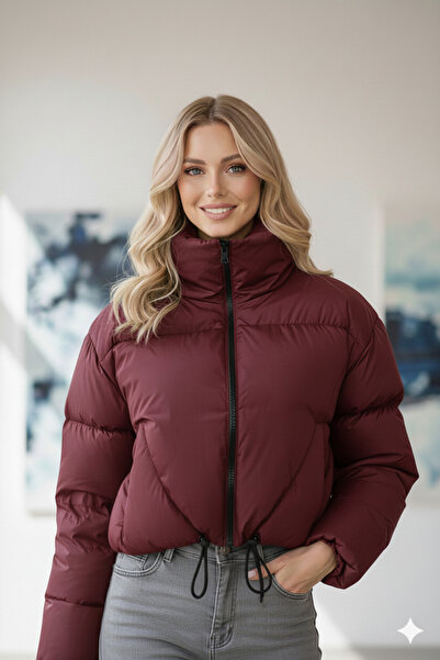 mooishan Novel New Season Cross-Stitched Crop Model Elastic Winter Puffer Jacket