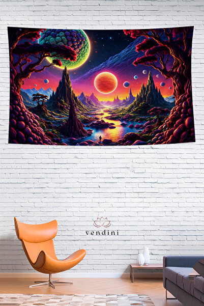 Vendini مفرش حائط ملون بنمط الكوكب - Tapestry