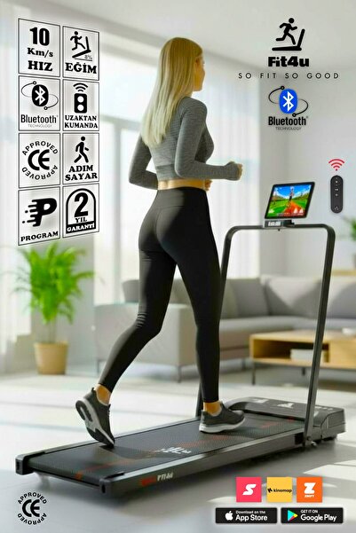 Fit4u Adımsayar, Program, Bluetooth, CE Belgeli, Eğim Ayarlı, Kumandalı, 10km...