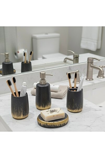 Buğra Home 4 PARÇA SIVI SABUNLUK,KATI SABUNLUK,DİŞ FIRÇALIK PORSELEN OVAL BAN...