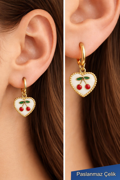 TREND COLLECTİON أقراط دائرية من الفولاذ المقاوم للصدأ على شكل قلب ذهبي اللون...