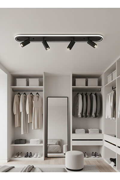 N Naturel Aydınlatma 120cm Ledli Plafonyer Avize / 4 Spotlu / 3 ışık Rengi / Siyah Gövde Rengi