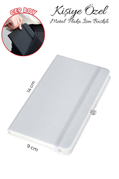 Giftino Kişiye Özel İsim Baskılı Beyaz Lüx Termo Deri Cep Boy Defter Sert Kap...