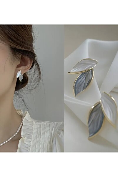 BYFASHION أقراط فضية بتصميم أوراق المينا ذات اللونين