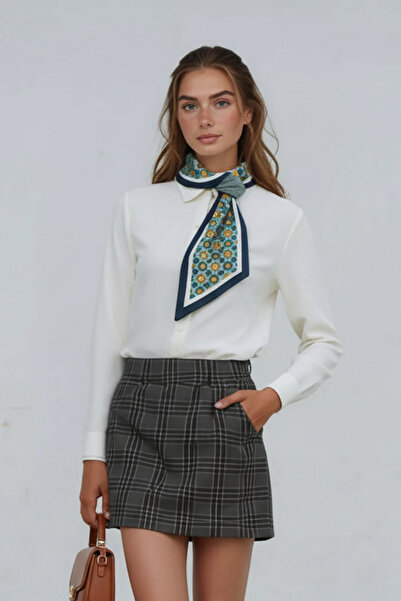 Walkenzo Vintage Esintili Çiçek Desenli Modern Tasarım Kadın Kravat Fular