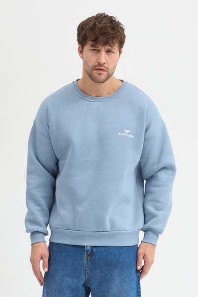 Sparrow Men's Oversized Cotton Pack Crew Neck Embroidered 3 Thread Sh Brushed Inside Sweatshirt