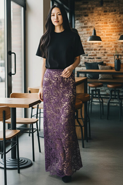 modayiğit Mor güpür dantel kadın etek