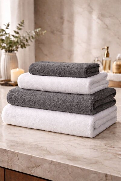 Elaganya Σετ πετσετών γκρι λευκό, βαμβακερές πετσέτες, πετσέτες μπάνιου, πετσ...