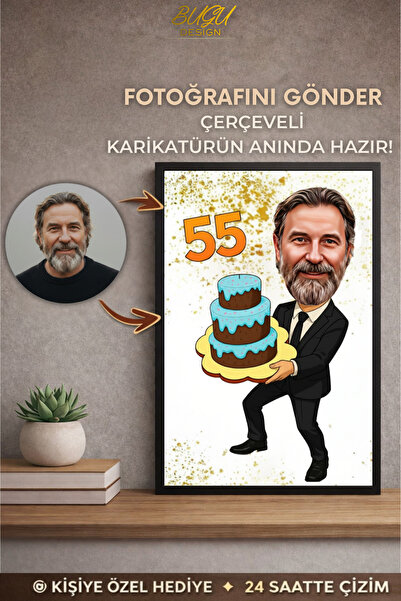 Bugucreative Kişiye Özel Doğum Günü Karikatürü Çerçeveli Tablo,Hediyelik Kari...