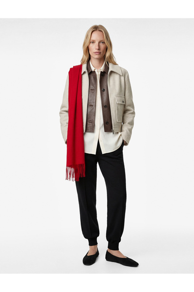 Koton Kısa Kaban Kaşe Cepli Uzun Kollu Fermuarlı