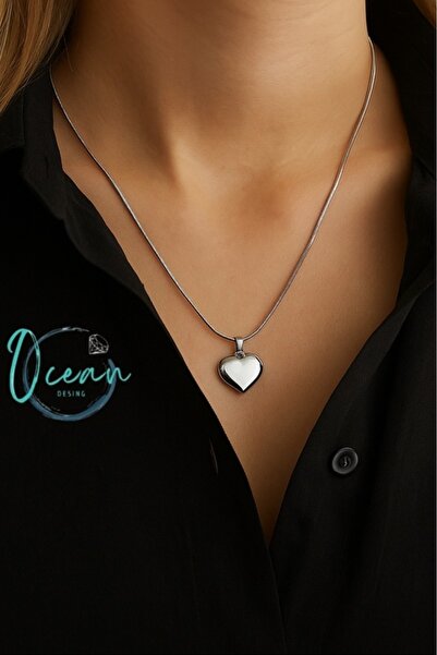 OCEANDESING Premium Paslanmaz Çelik Ayna Plaka Kalp Kadın Kolye