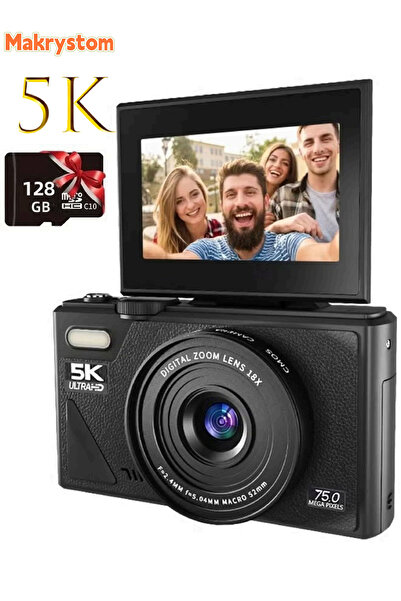 Makrystorm كاميرا رقمية، كاميرات رقمية للتصوير الفوري بدقة 5K مع بطاقة ذاكرة SD سعة 128 جيجابايت، كاميرا رقمية بدقة 75 ميجابكسل