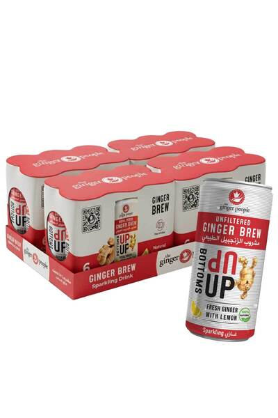 The Ginger People مشروب الزنجبيل - مشروب زنجبيل ليمون فوار فاخر، بنكهة منعشة - علبة 180 غرام (عبوة من 24 مشروبًا)