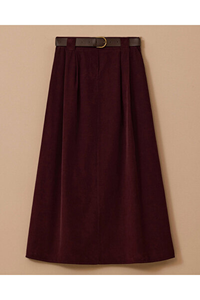 SCL Çift Pileli Cepli Kadife Etek