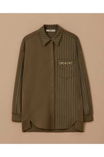 SEÇİL Çizgili Taş Detaylı Gömlek