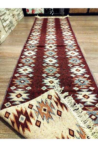 OEM Covor tradițional, dimensiune 60x300 cm, roșu și crem, model RUSTIC