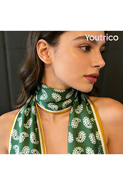 Youtrico وشاح رقبة أخضر عتيق، أوشحة حريرية طويلة، عصابات رأس، زهور الكاجو، 14...