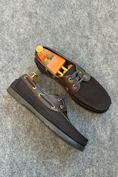 Greyybull Shoes حذاء لوفر صيفي من جلد نوبوك باللون الأسود والقهوة