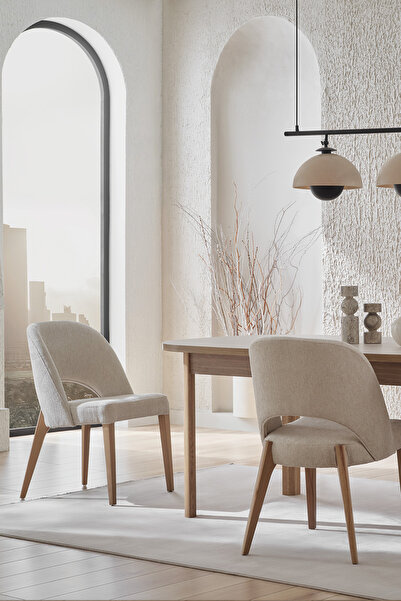 Enza Home Perge Sandalye, Şönil Kumaş - Krem