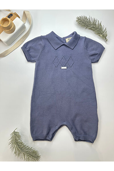 NİNOS ALEGRES Kiz-erkek %100 Pamuk Baklava Desen Romper Antrablue
