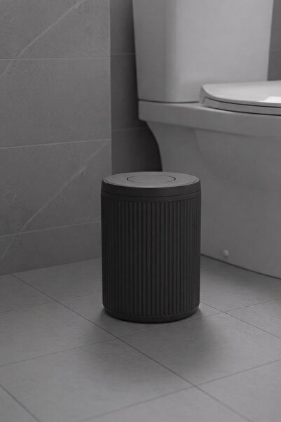 Sas Haus Lines Serisi Antrasit/Gri Akrilik Çöp Kovası – Silindir, 5 Litre, 25cm, Kolay Temizlenir - 3372