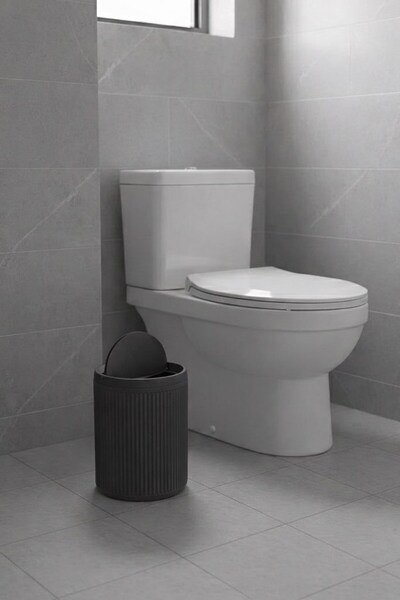 Sas Haus Lines Serisi Antrasit/Gri Akrilik Çöp Kovası – Silindir, 5 Litre, 25cm, Kolay Temizlenir - 3372