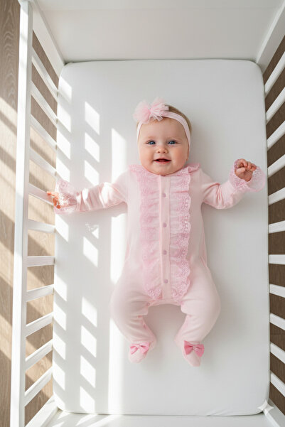 Miniday Baby Kız Bebek Dantelli Mevlütlük Tulum Bandanalı Yeni doğan hastane ...