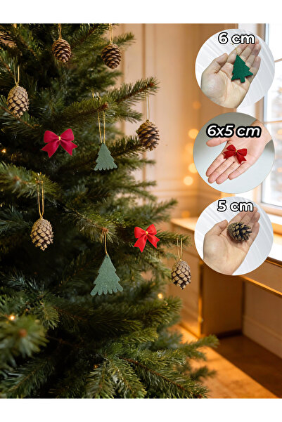 Parti Atölyesi Yılbaşı Çam Ağacı süsü 10'lu Kozalak+Kurdele+Keçe Çam