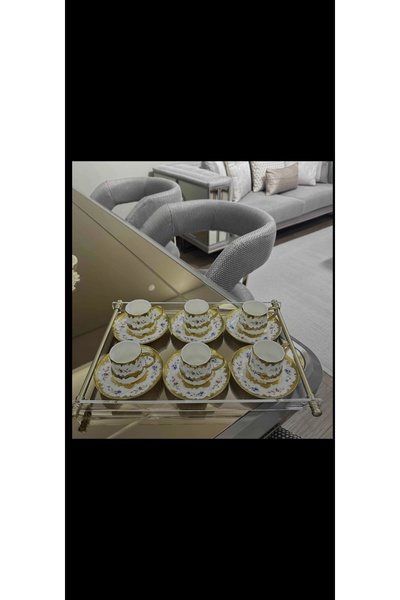 innossa pleksi dekorasyon 6 kişilik boyutunda matgold pirinç kaplama çay tepsi