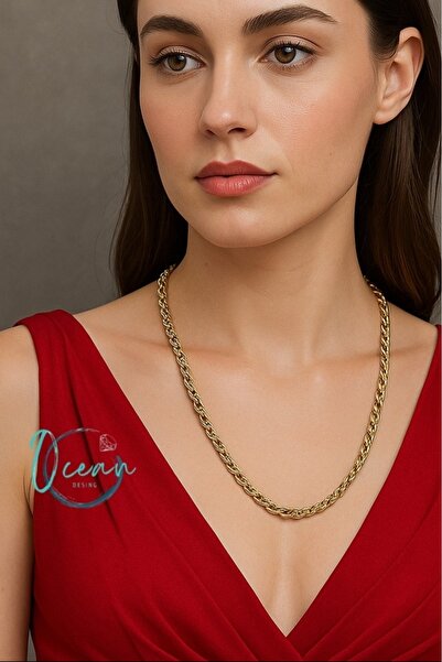 OCEANDESING Steel Gold Color Barley Chain Women's Necklace – Tarnish-Free, Hy...