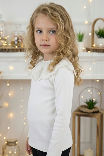 Parla Kids Kız Çocuk Ekru Uzun Kollu Bisiklet Yaka Fisto Detaylı 23 Nisan Body Bluz