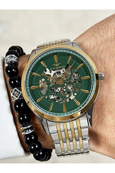 FERRO Sarı ve Gümüş Çelik Kordon Erkek Kol Saati FM31440A-D6 Otomatik Makine Bileklik Hediyeli
