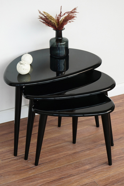 vornom Ahşap Zigon Sehpa Takımı Ercol Style Boyalı, Oturma Odası Mobilya 3'lü...