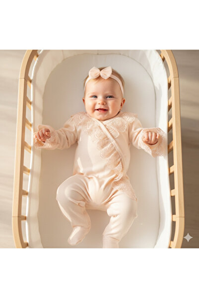 Miniday Baby بدلة مولودة جديدة للبنات مع ربطة عنق دانتيل