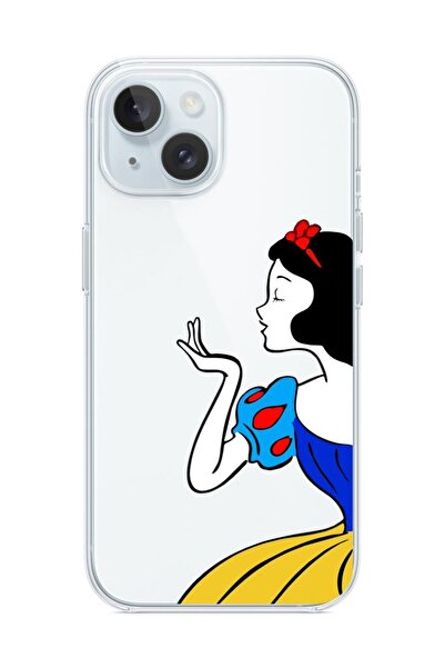 3GEN CASE İphone 13-İphone 14 Uyumlu Elma Logo Tutan Prenses Desenli Şeffaf S...