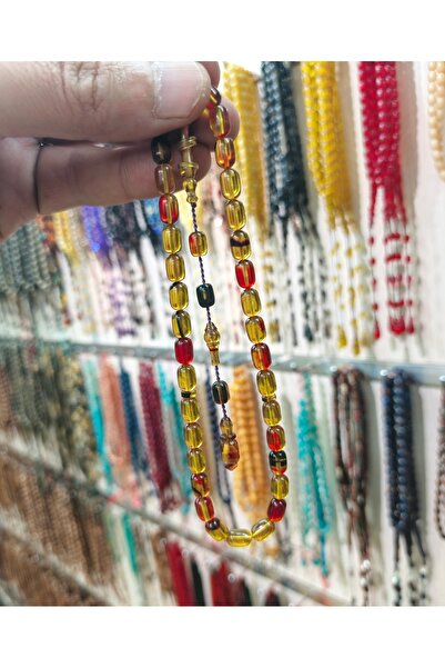 İnan Tesbih سبحة من العنبر على شكل نار مع حلقات مقطوعة على شكل كبسولة