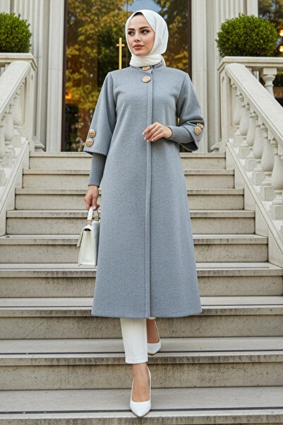 N.S NEVA STYLE Button Detailed Gray Hijab Cap 62541Gr