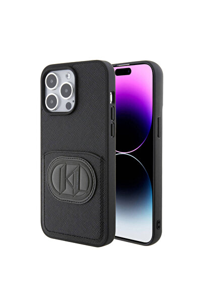 Karl Lagerfeld iPhone 15 Pro Max Kılıf Kartlıklı Saffiano K&L Patch Orjinal L...
