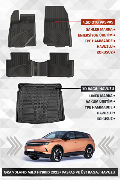 Sahler Opel Grandland Mild Hybrid 2025+ Uyumlu 4.5D Premium Havuzlu Paspas ve...