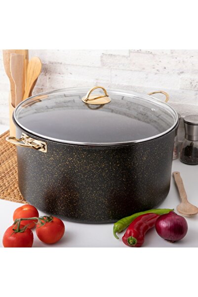 Evren 36 Cm Gold Stone Maksi Derin Tencere, Non-Stick Derin Tencere 19 Lt