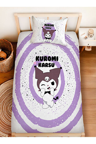 Homamia İsme Özel %100 Pamuk 160x230 Tek Kişilik Pike Takımı Kuromi