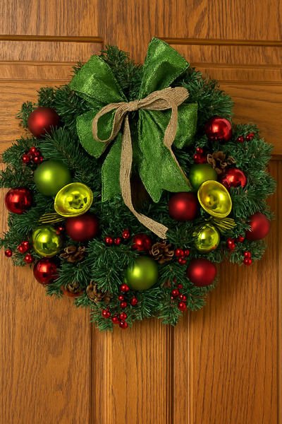 TAŞDELEN AVM Yılbaşı Dekoratif Büyük Boy Dolu Çelenk Kapı Süsü