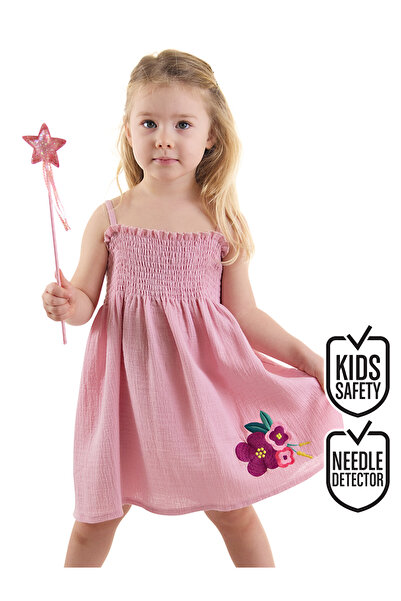 Denokids Çiçekli Gülkurusu Kız Bebek Çocuk Müslin Askılı Gipe Detaylı Yazlık Elbise