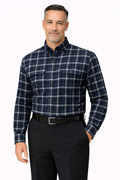 BURSPA Cămașă pentru tată pentru bărbați, în carouri de iarnă, cu buzunare duble