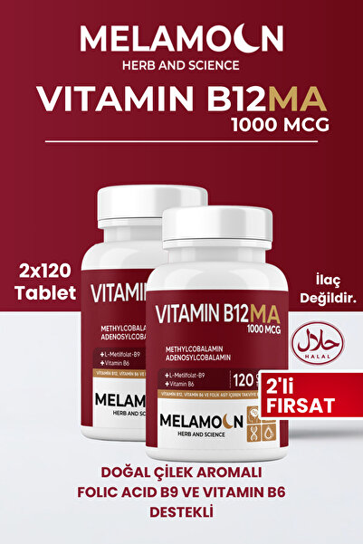 Melamoon B12, B6 Ve Folik Asit: , Kan Oluşumu Desteği 1000mcg (2x120 Tablet)