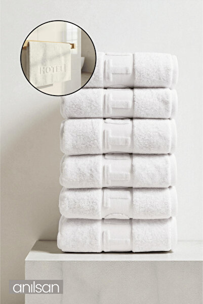 Anılsan Set de 6 prosoape albe pentru hotel - 50x90 cm, 225 gr, 100% bumbac, prosoape spa și hotel, potrivite pentru utilizare zilnică